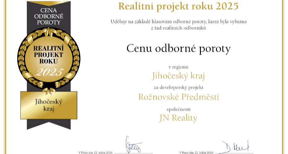 Projekt Rožnovské Předměstí získal cenu poroty v prestižní soutěži